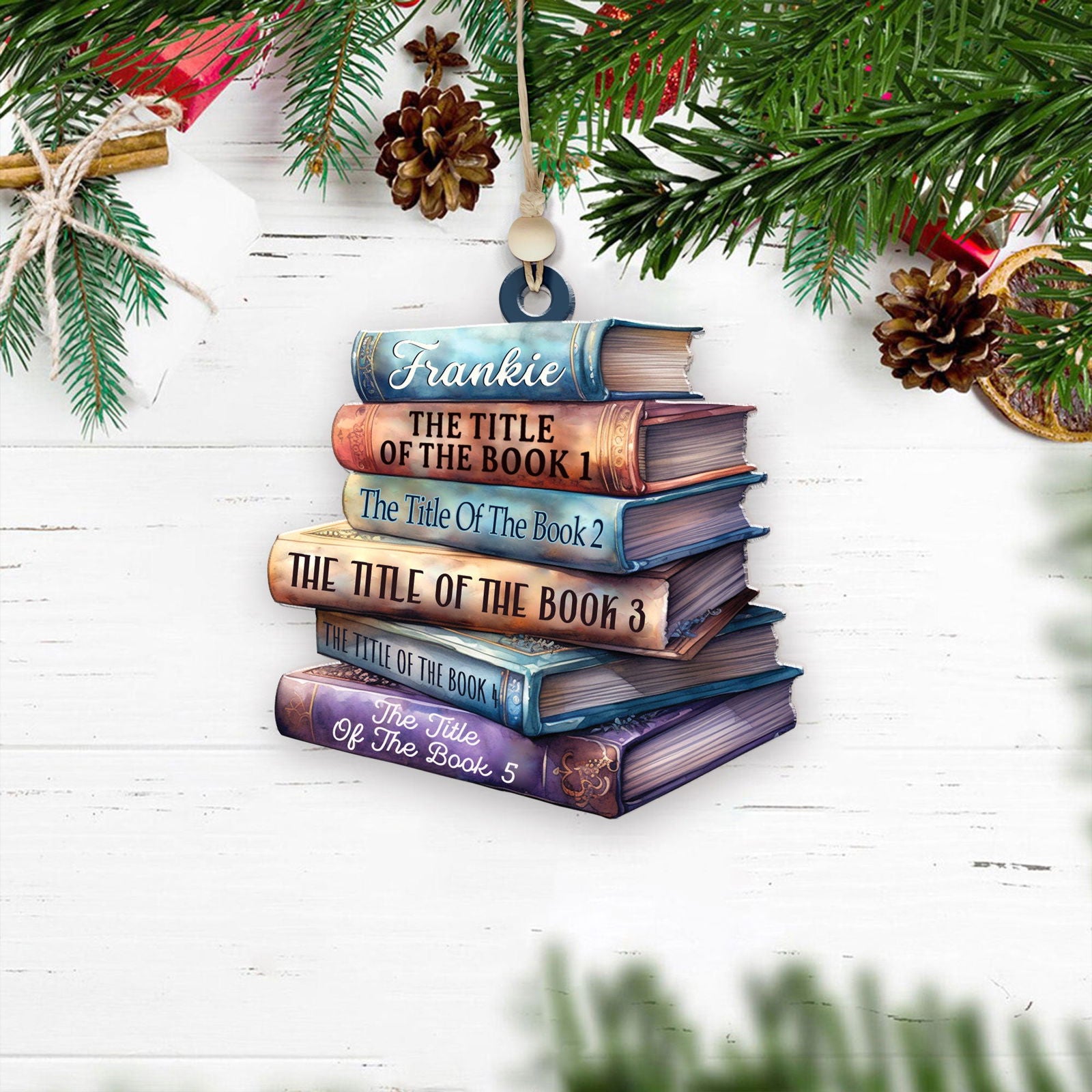 Personalized 2D Bookstack Christmas Ornament, Book Lover Gift Bookworm Ornament CF161 - Kindlytoys