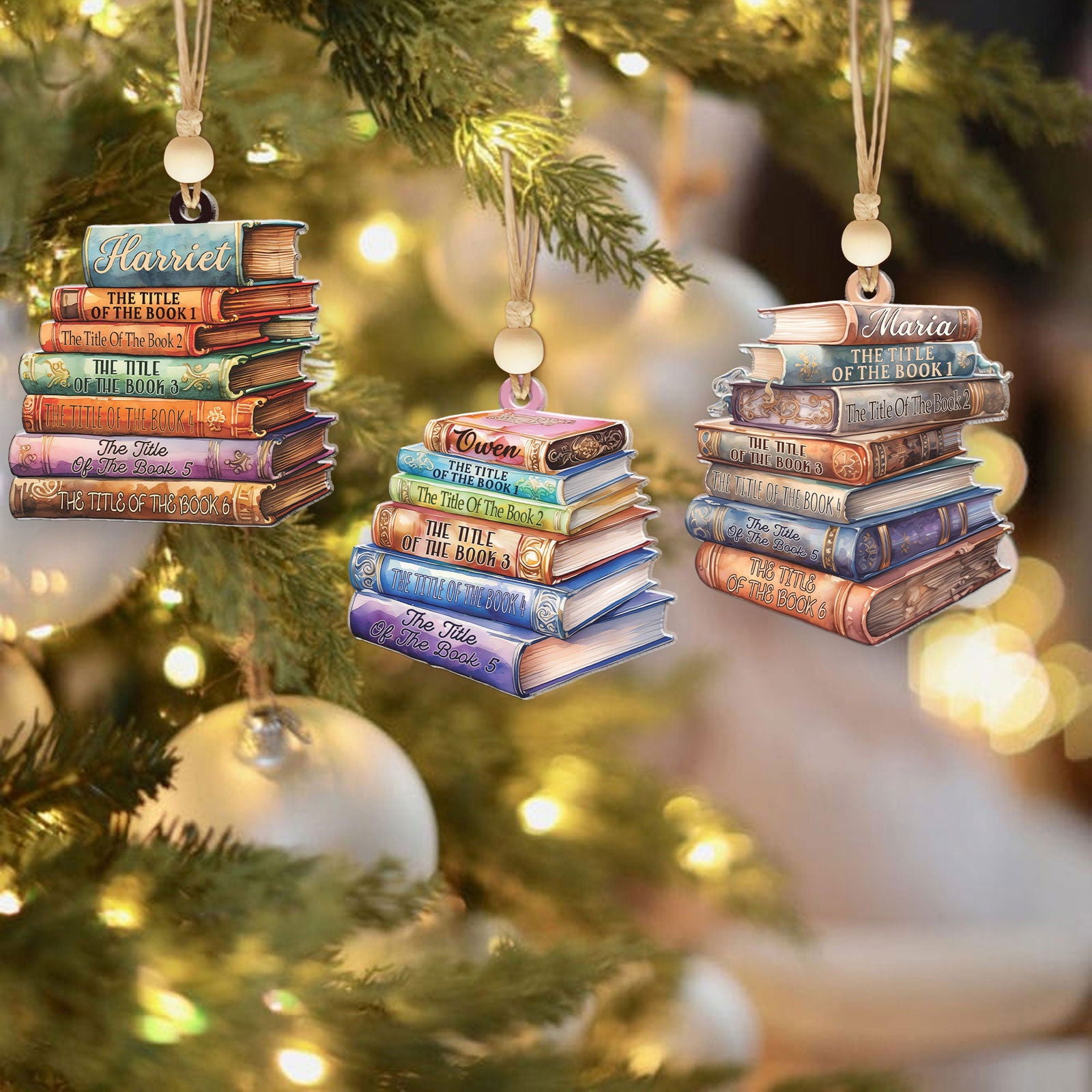 Personalized 2D Bookstack Christmas Ornament, Book Lover Gift Bookworm Ornament CF161 - Kindlytoys