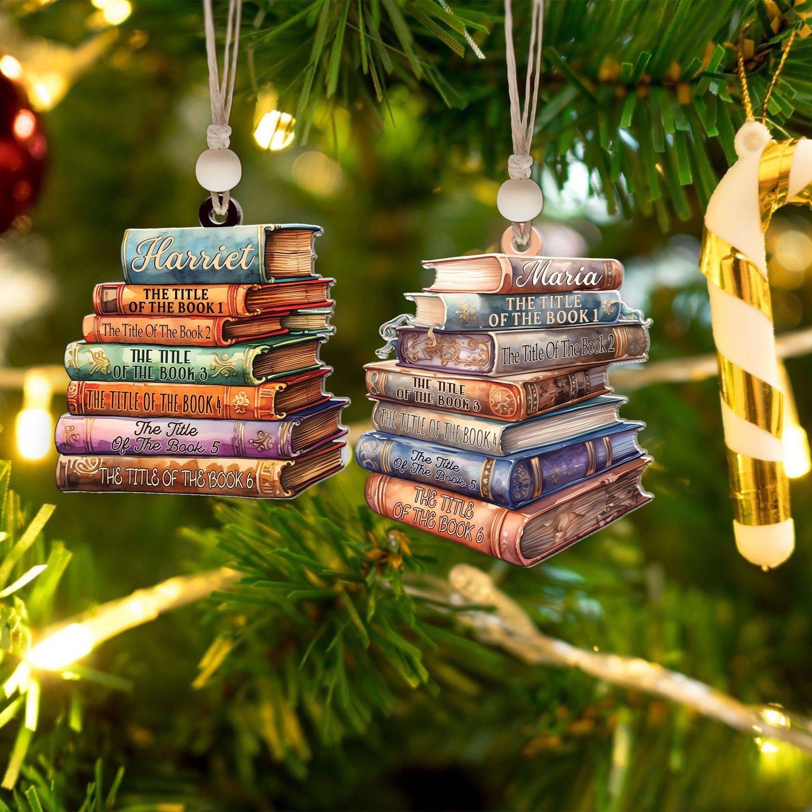 Personalized 2D Bookstack Christmas Ornament, Book Lover Gift Bookworm Ornament CF161 - Kindlytoys