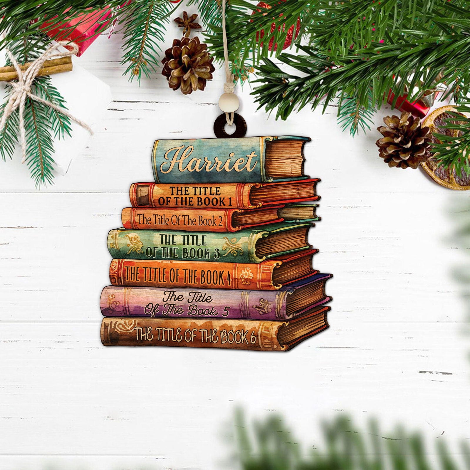 Personalized 2D Bookstack Christmas Ornament, Book Lover Gift Bookworm Ornament CF161 - Kindlytoys