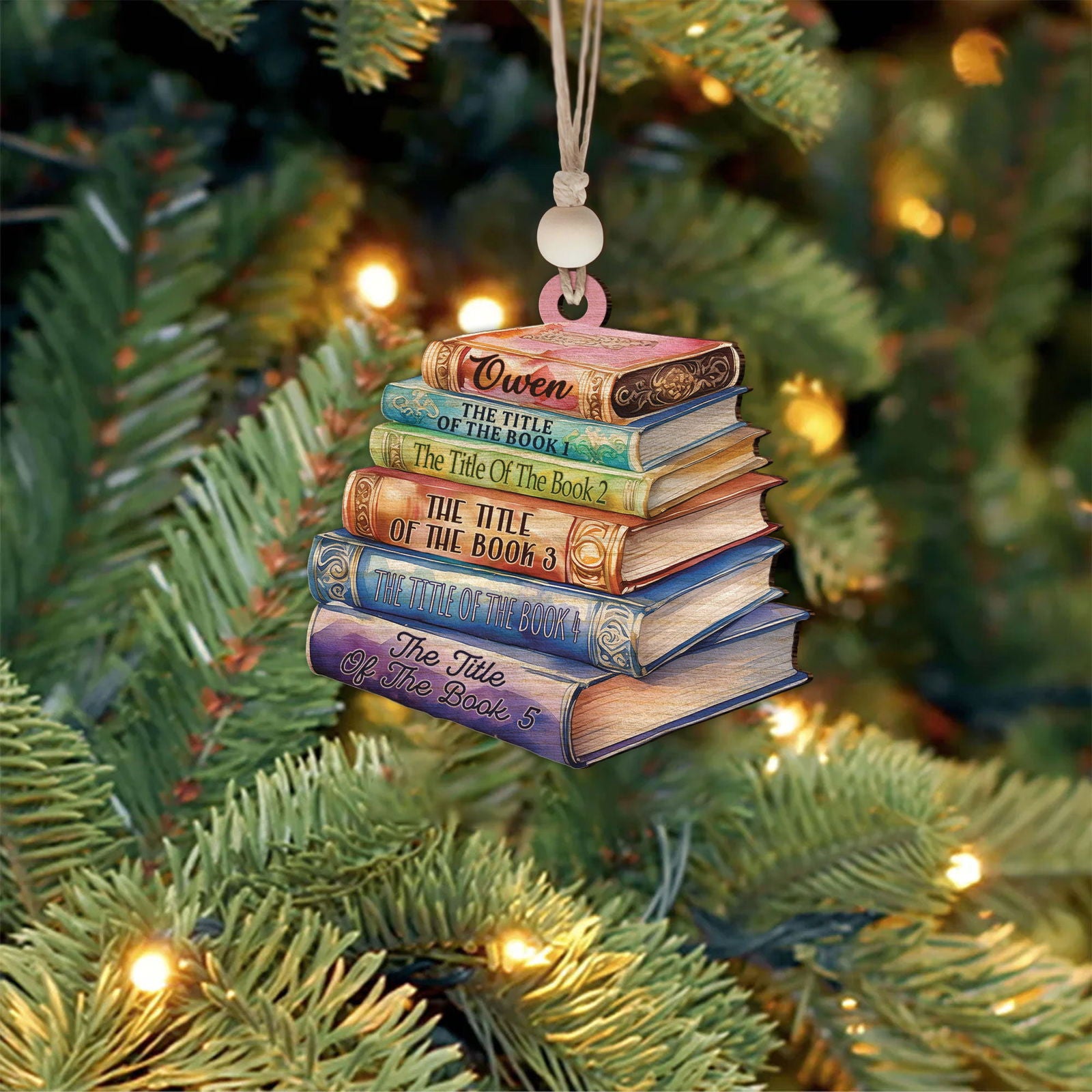 Personalized 2D Bookstack Christmas Ornament, Book Lover Gift Bookworm Ornament CF161 - Kindlytoys
