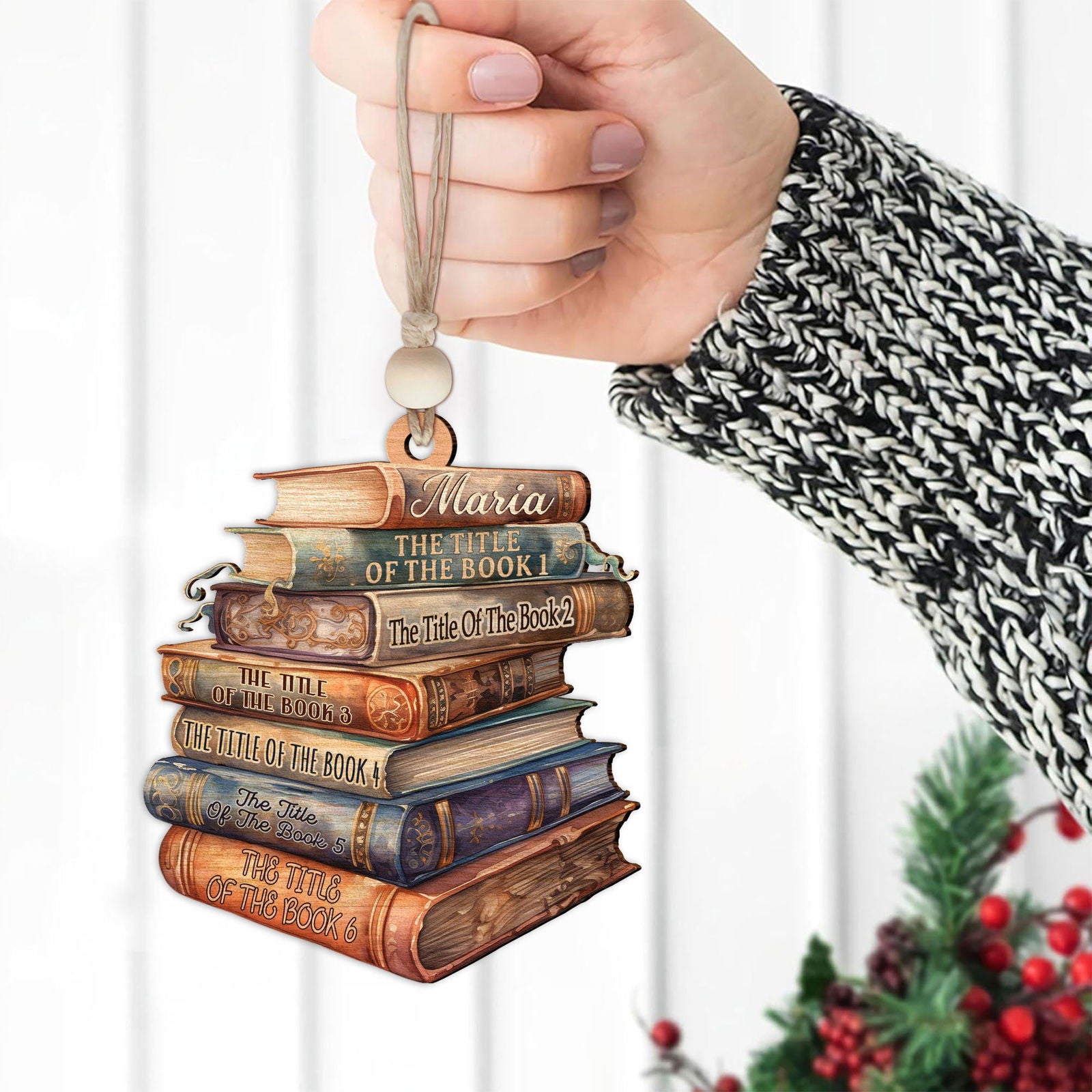 Personalized 2D Bookstack Christmas Ornament, Book Lover Gift Bookworm Ornament CF161 - Kindlytoys