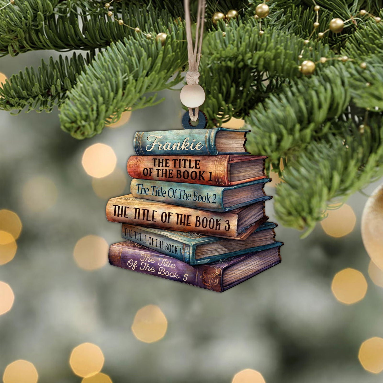Personalized 2D Bookstack Christmas Ornament, Book Lover Gift Bookworm Ornament CF161 - Kindlytoys