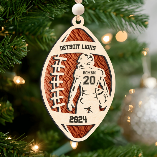 Personalized American Football 2 Layered Wooden Ornament, Custom Name Number Football Player Christmas Ornament, CF927 - Kindlytoys