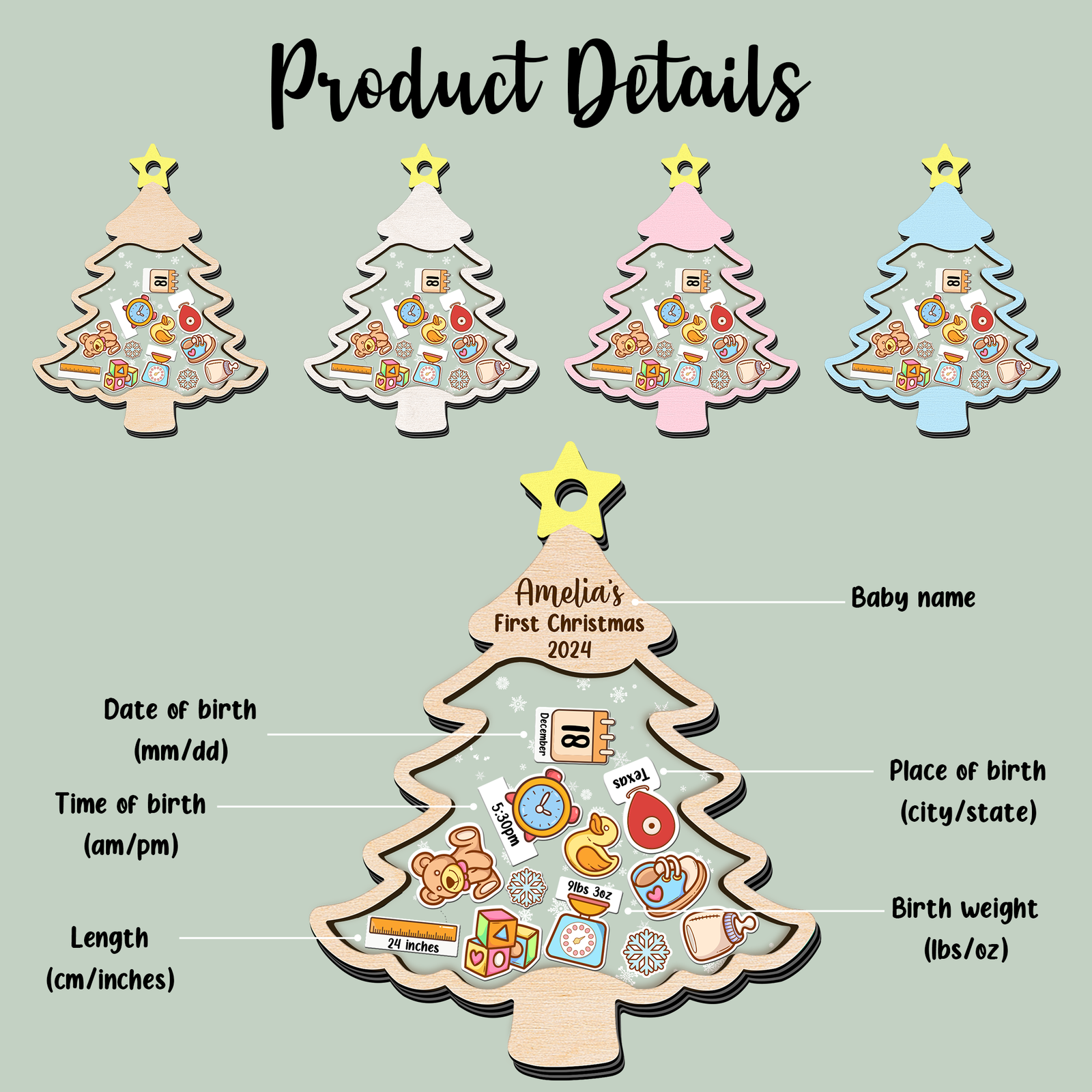 Personalized Baby 1st Shaker Christmas Ornament, New Shaker Baby Ornament CF205 - Kindlytoys