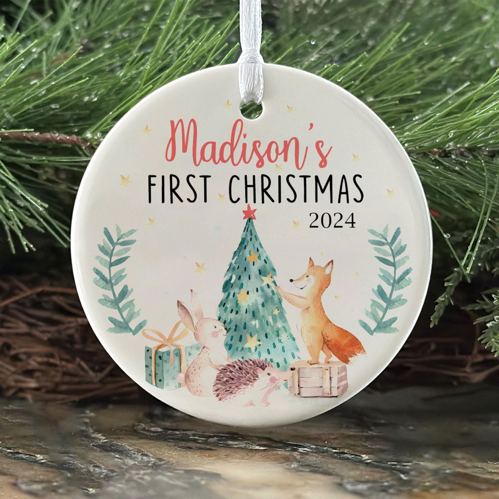 Personalized Baby Ceramic Christmas Ornament, Customized First Christmas Baby Ornament Gift, Holiday Keepsake Ornament, First Christmas Gift, Gift For Baby CX02-64 - Kindlytoys