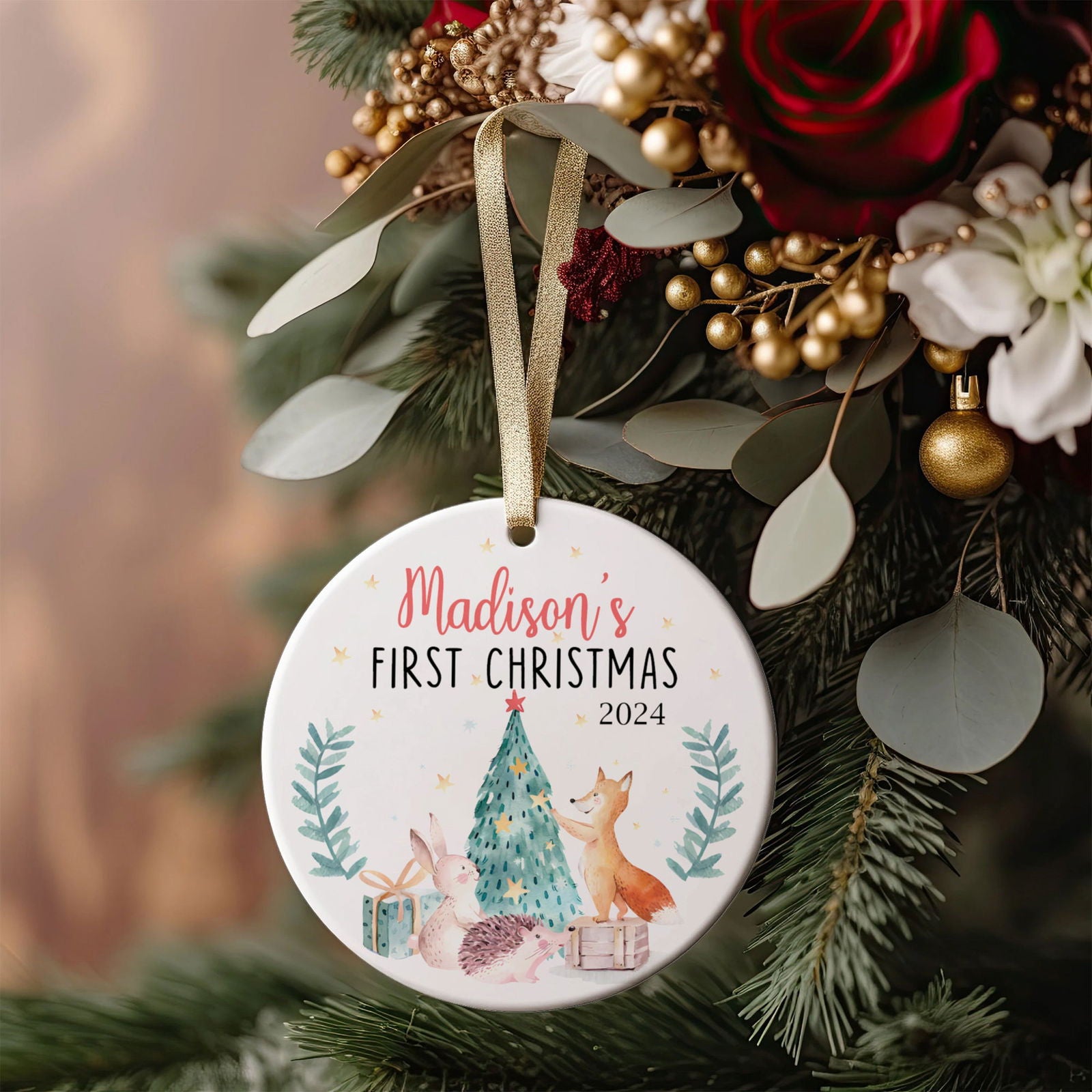 Personalized Baby Ceramic Christmas Ornament, Customized First Christmas Baby Ornament Gift, Holiday Keepsake Ornament, First Christmas Gift, Gift For Baby CX02-64 - Kindlytoys