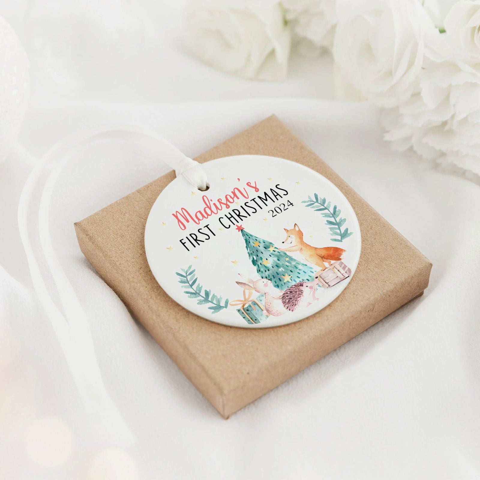 Personalized Baby Ceramic Christmas Ornament, Customized First Christmas Baby Ornament Gift, Holiday Keepsake Ornament, First Christmas Gift, Gift For Baby CX02-64 - Kindlytoys