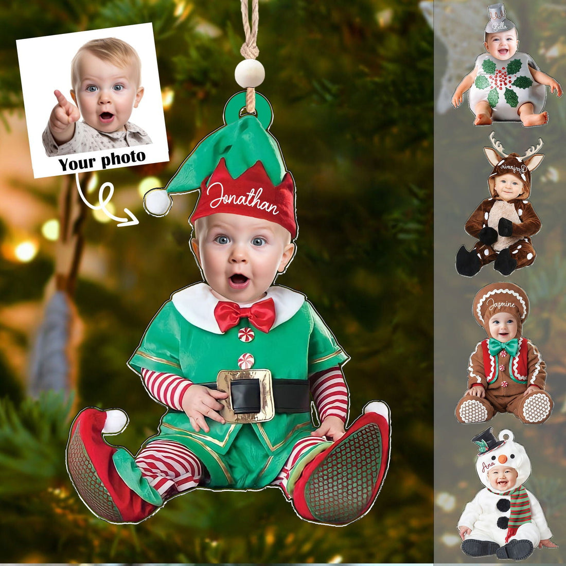 Personalized Baby Costumes Photo Ornaments, Christmas Newborn Baby Face Ornament CF622 - Kindlytoys