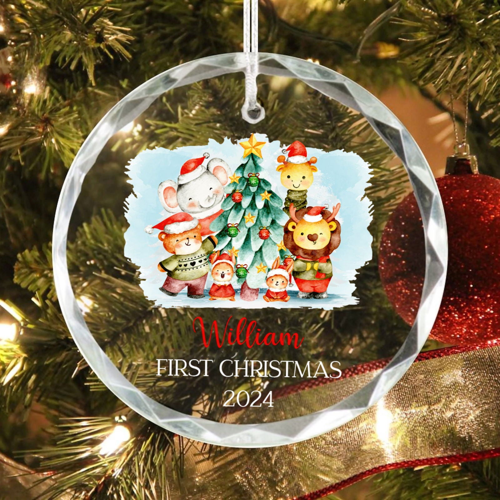 Personalized Baby's First Christmas Glass Ornament, Personalized Woodland Creatures, Baby Deer Ornament, Holiday Keepsake Ornament, New Baby Gift, 2024 Custom Baby Ornament GX02-20 - Kindlytoys