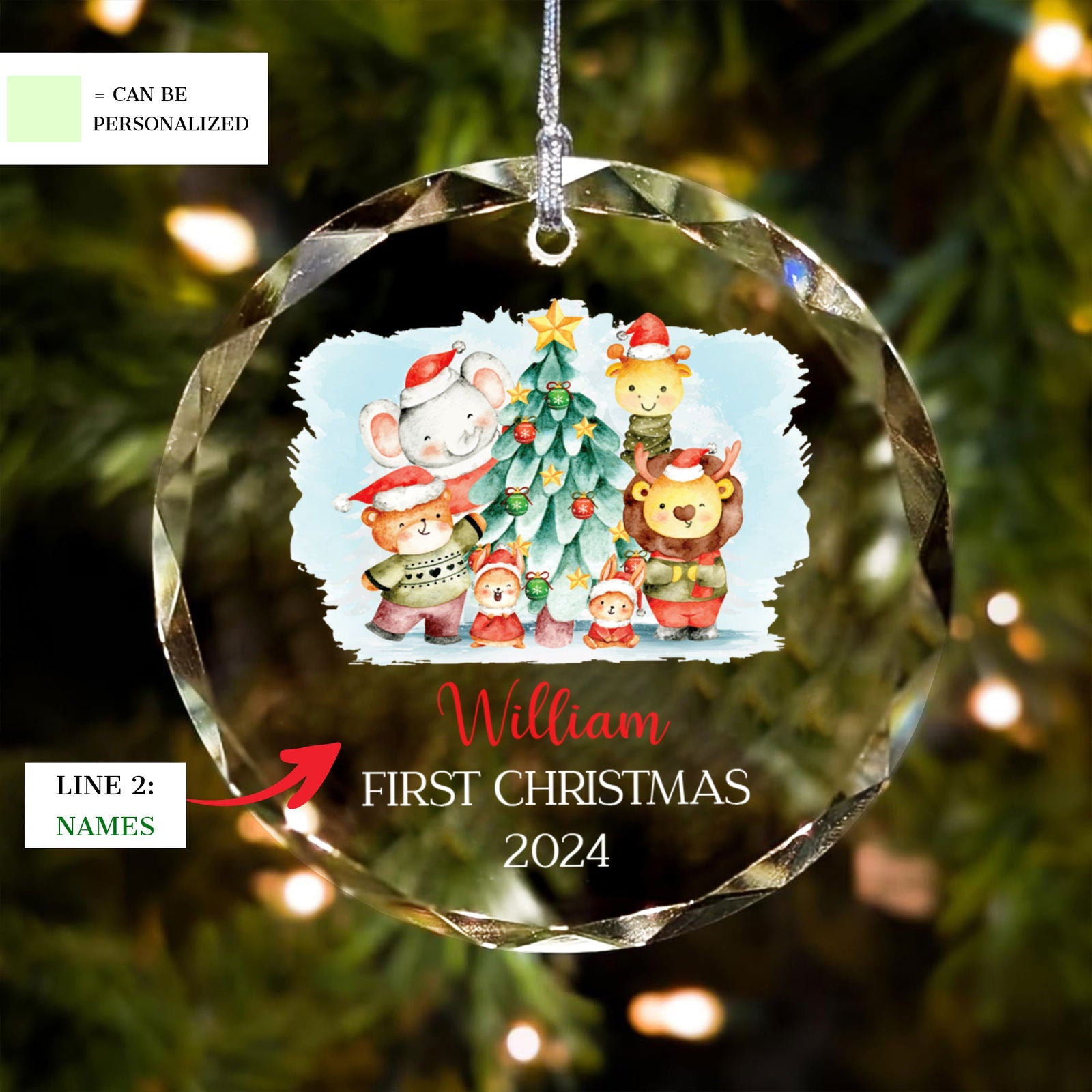 Personalized Baby's First Christmas Glass Ornament, Personalized Woodland Creatures, Baby Deer Ornament, Holiday Keepsake Ornament, New Baby Gift, 2024 Custom Baby Ornament GX02-20 - Kindlytoys