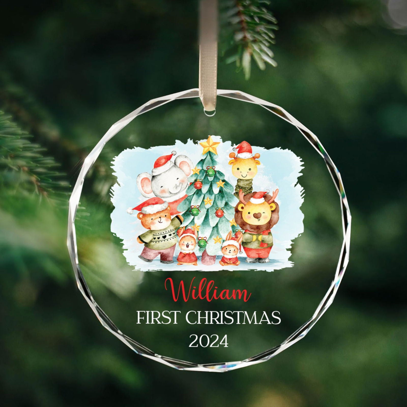 Personalized Baby's First Christmas Glass Ornament, Personalized Woodland Creatures, Baby Deer Ornament, Holiday Keepsake Ornament, New Baby Gift, 2024 Custom Baby Ornament GX02-20 - Kindlytoys