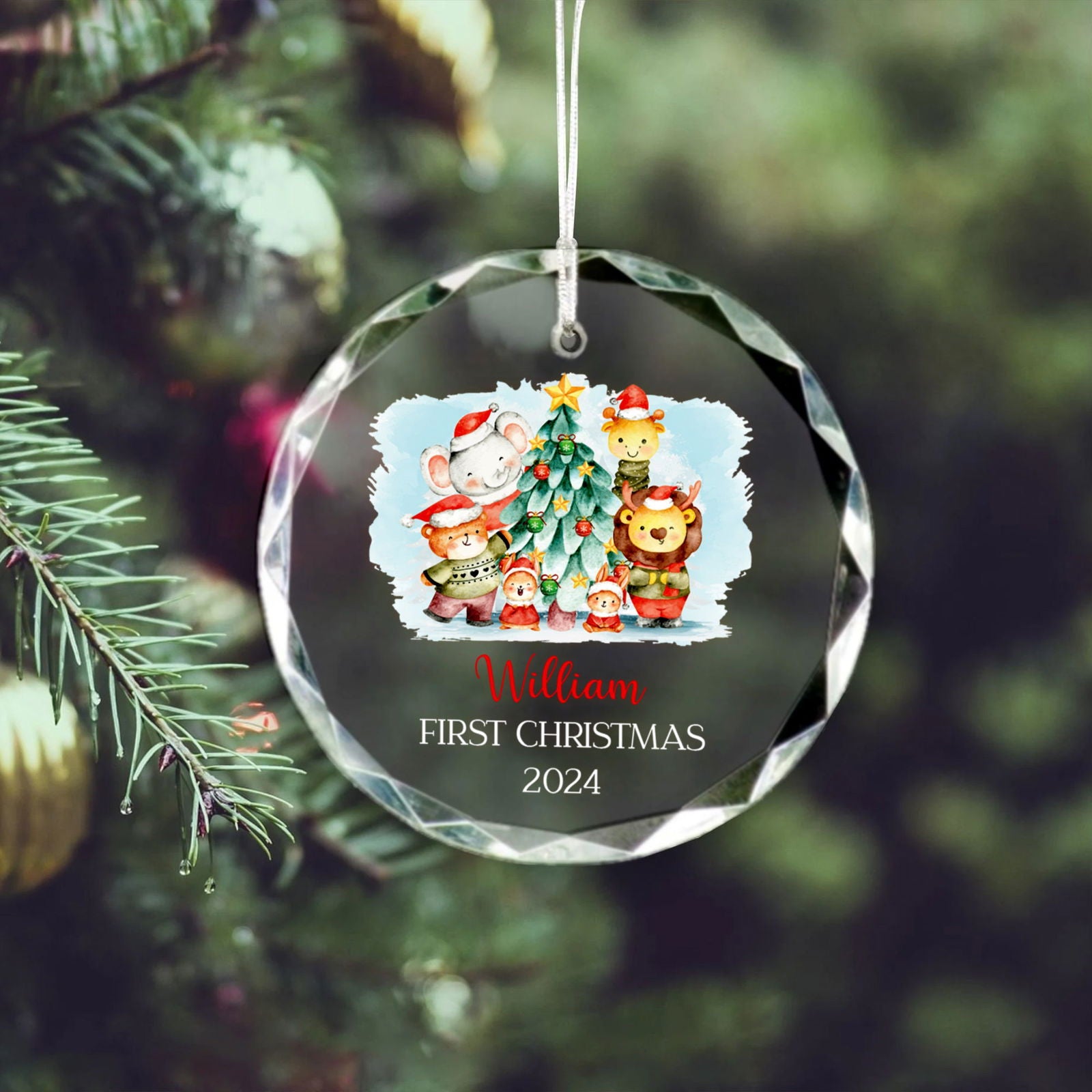 Personalized Baby's First Christmas Glass Ornament, Personalized Woodland Creatures, Baby Deer Ornament, Holiday Keepsake Ornament, New Baby Gift, 2024 Custom Baby Ornament GX02-20 - Kindlytoys