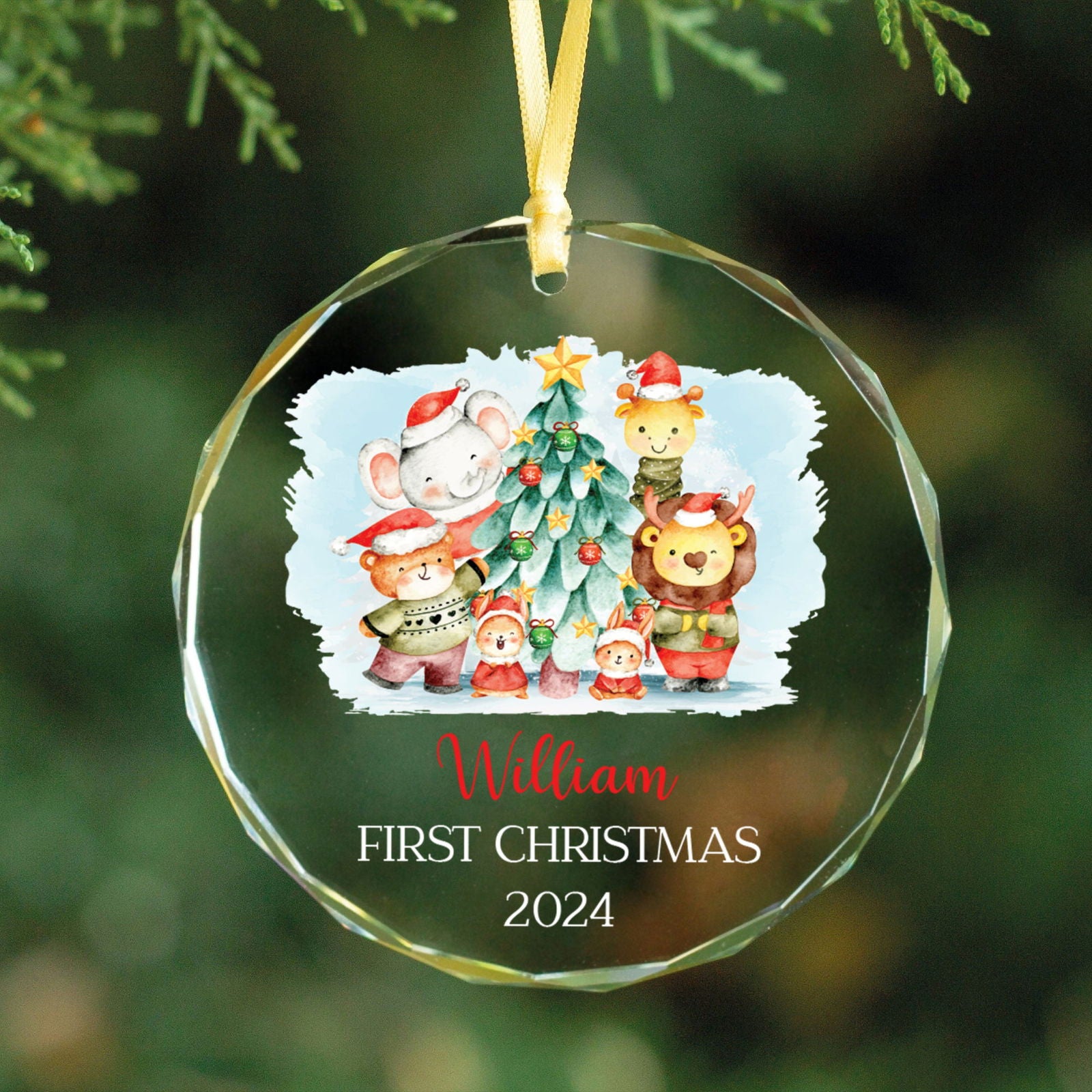 Personalized Baby's First Christmas Glass Ornament, Personalized Woodland Creatures, Baby Deer Ornament, Holiday Keepsake Ornament, New Baby Gift, 2024 Custom Baby Ornament GX02-20 - Kindlytoys