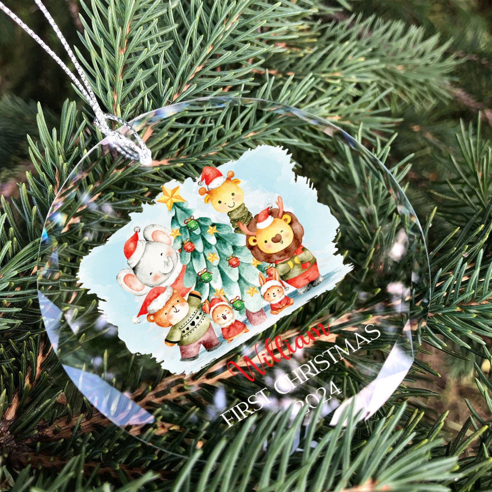 Personalized Baby's First Christmas Glass Ornament, Personalized Woodland Creatures, Baby Deer Ornament, Holiday Keepsake Ornament, New Baby Gift, 2024 Custom Baby Ornament GX02-20 - Kindlytoys