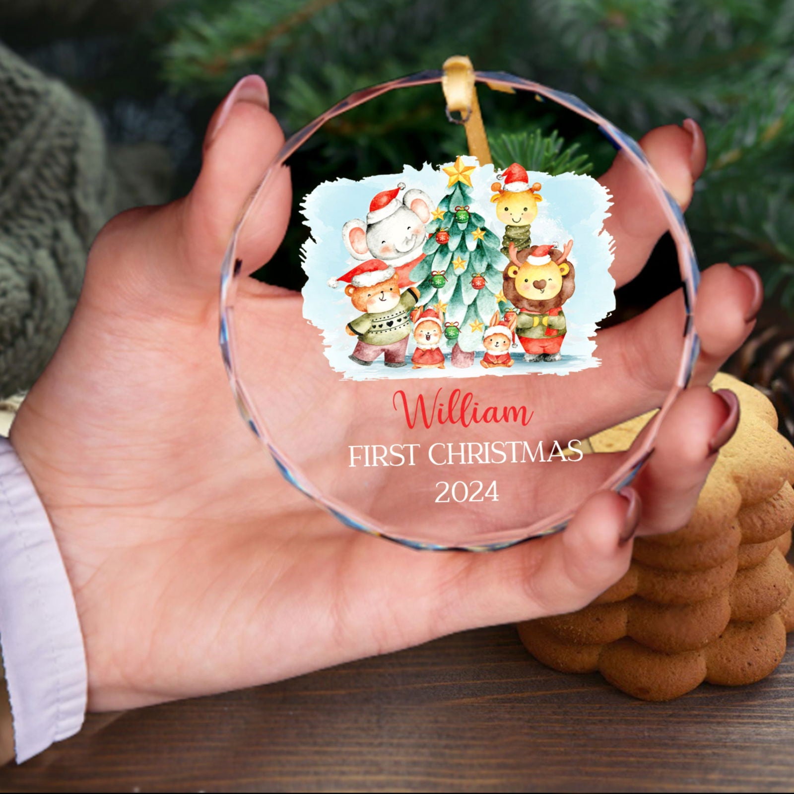 Personalized Baby's First Christmas Glass Ornament, Personalized Woodland Creatures, Baby Deer Ornament, Holiday Keepsake Ornament, New Baby Gift, 2024 Custom Baby Ornament GX02-20 - Kindlytoys