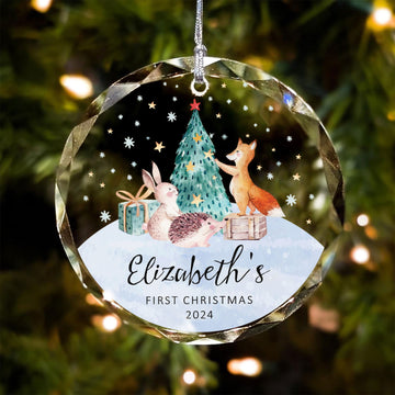 Personalized Baby's First Christmas Glass Ornament, Personalized Woodland Creatures, Baby Deer Ornament, Holiday Keepsake Ornament, New Baby Gift, 2024 Custom Baby Ornament GX02-21 - Kindlytoys