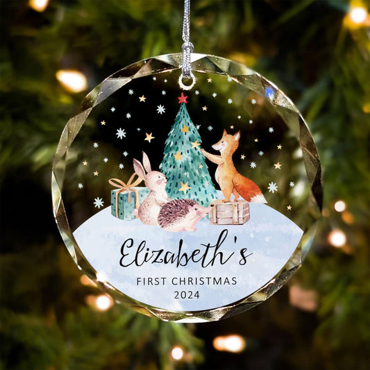 Personalized Baby's First Christmas Glass Ornament, Personalized Woodland Creatures, Baby Deer Ornament, Holiday Keepsake Ornament, New Baby Gift, 2024 Custom Baby Ornament GX02-21 - Kindlytoys