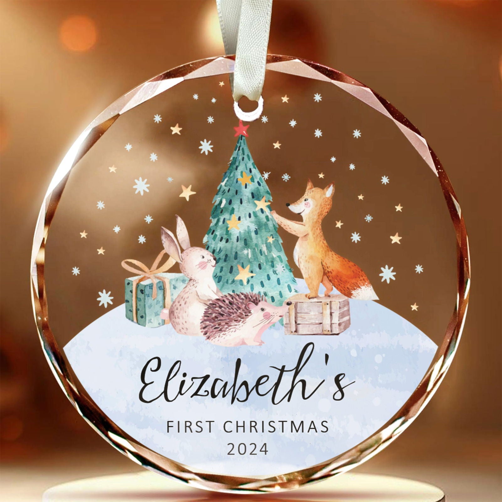 Personalized Baby's First Christmas Glass Ornament, Personalized Woodland Creatures, Baby Deer Ornament, Holiday Keepsake Ornament, New Baby Gift, 2024 Custom Baby Ornament GX02-21 - Kindlytoys
