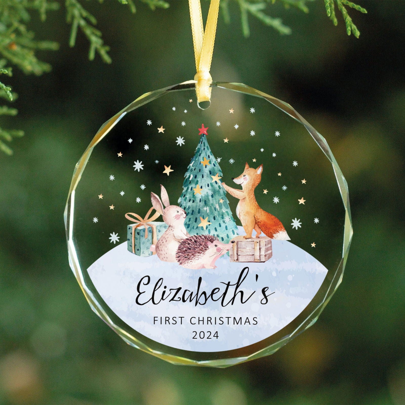 Personalized Baby's First Christmas Glass Ornament, Personalized Woodland Creatures, Baby Deer Ornament, Holiday Keepsake Ornament, New Baby Gift, 2024 Custom Baby Ornament GX02-21 - Kindlytoys