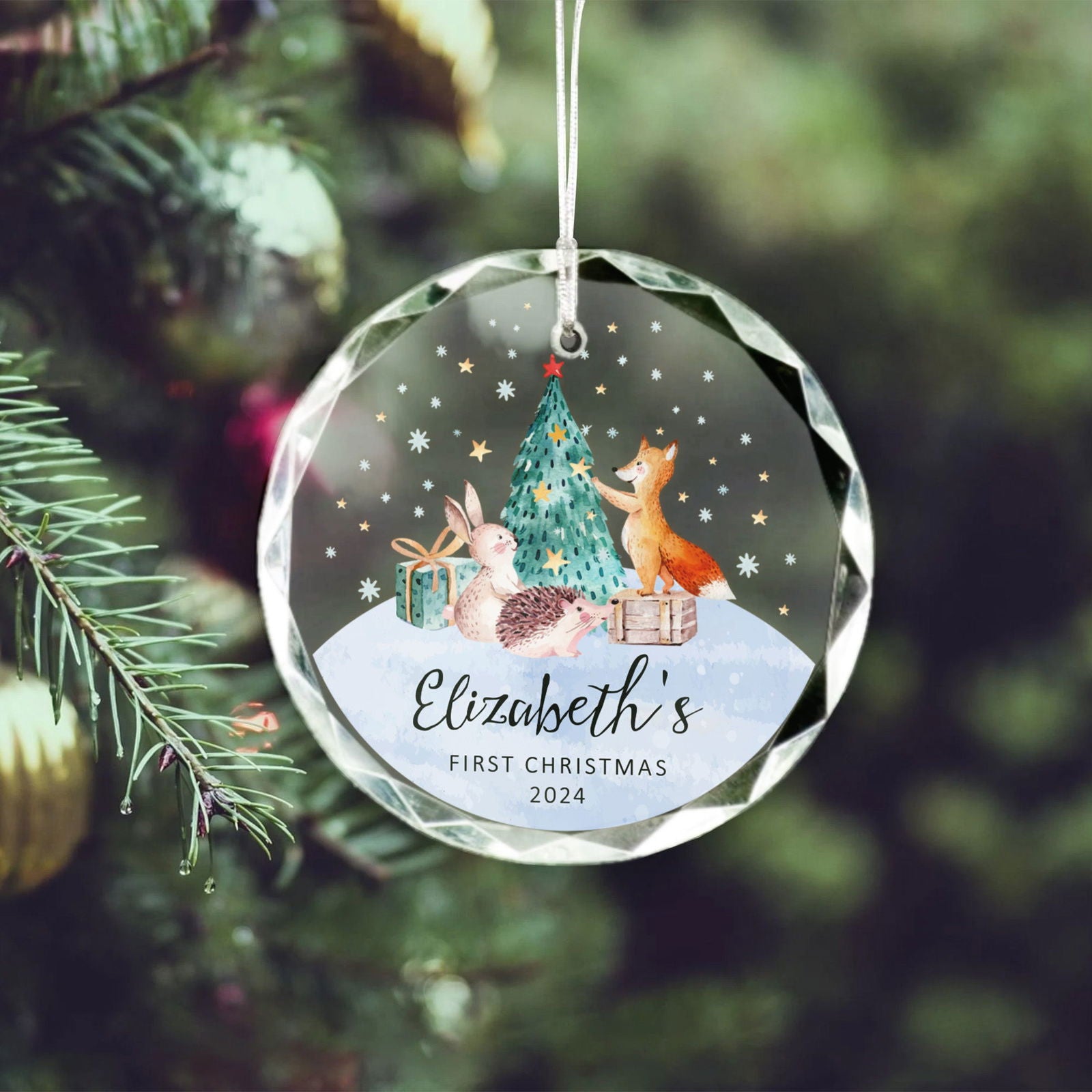Personalized Baby's First Christmas Glass Ornament, Personalized Woodland Creatures, Baby Deer Ornament, Holiday Keepsake Ornament, New Baby Gift, 2024 Custom Baby Ornament GX02-21 - Kindlytoys