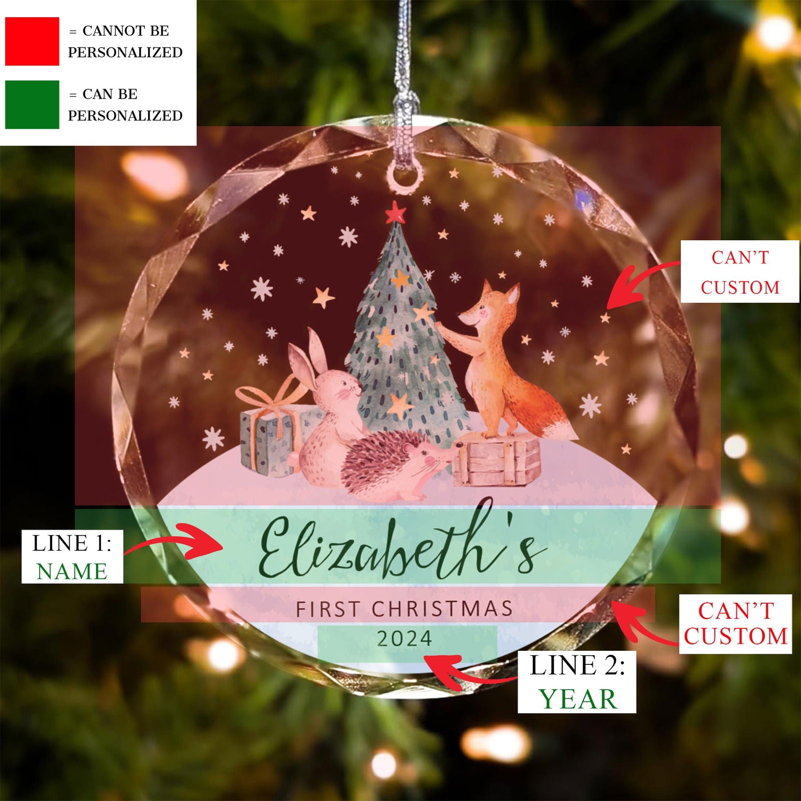 Personalized Baby's First Christmas Glass Ornament, Personalized Woodland Creatures, Baby Deer Ornament, Holiday Keepsake Ornament, New Baby Gift, 2024 Custom Baby Ornament GX02-21 - Kindlytoys