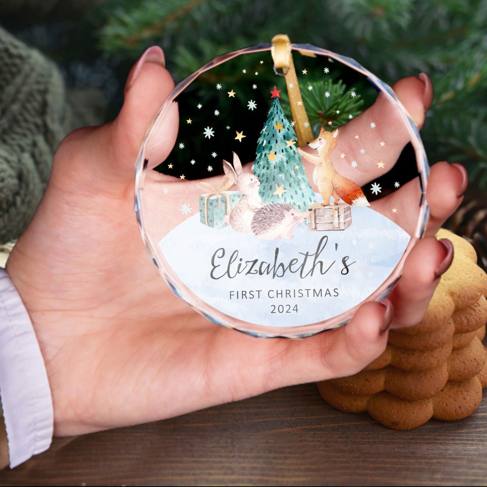 Personalized Baby's First Christmas Glass Ornament, Personalized Woodland Creatures, Baby Deer Ornament, Holiday Keepsake Ornament, New Baby Gift, 2024 Custom Baby Ornament GX02-21 - Kindlytoys