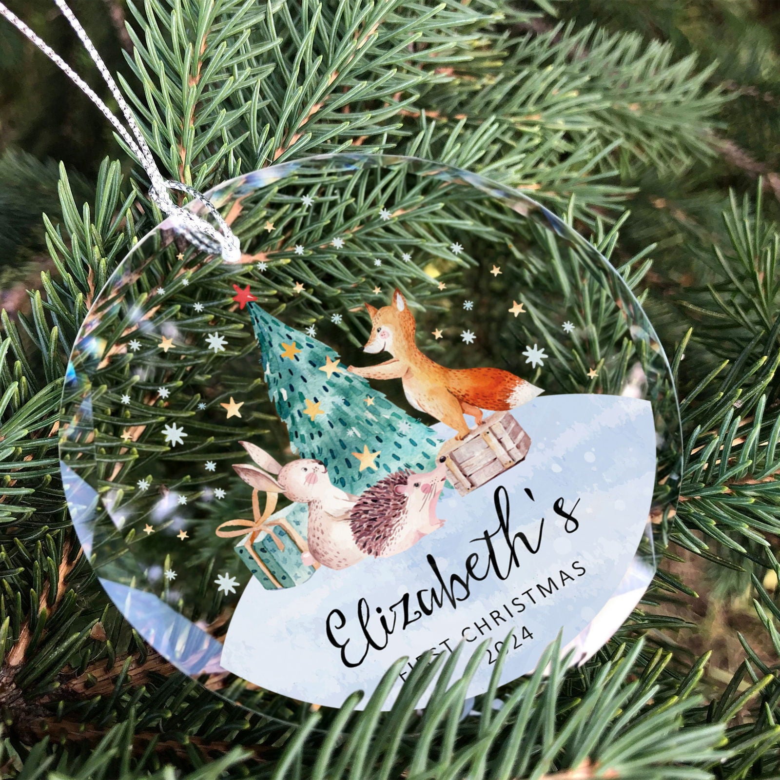 Personalized Baby's First Christmas Glass Ornament, Personalized Woodland Creatures, Baby Deer Ornament, Holiday Keepsake Ornament, New Baby Gift, 2024 Custom Baby Ornament GX02-21 - Kindlytoys