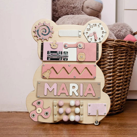 Personalized Bear Busy Board - Wooden Montessori Toys | KindlyToys BB04 - Kindlytoys