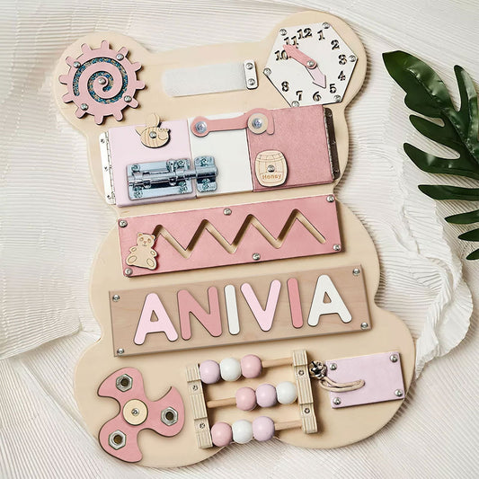 Personalized Bear Busy Board - Wooden Montessori Toys | KindlyToys BB04 - Kindlytoys