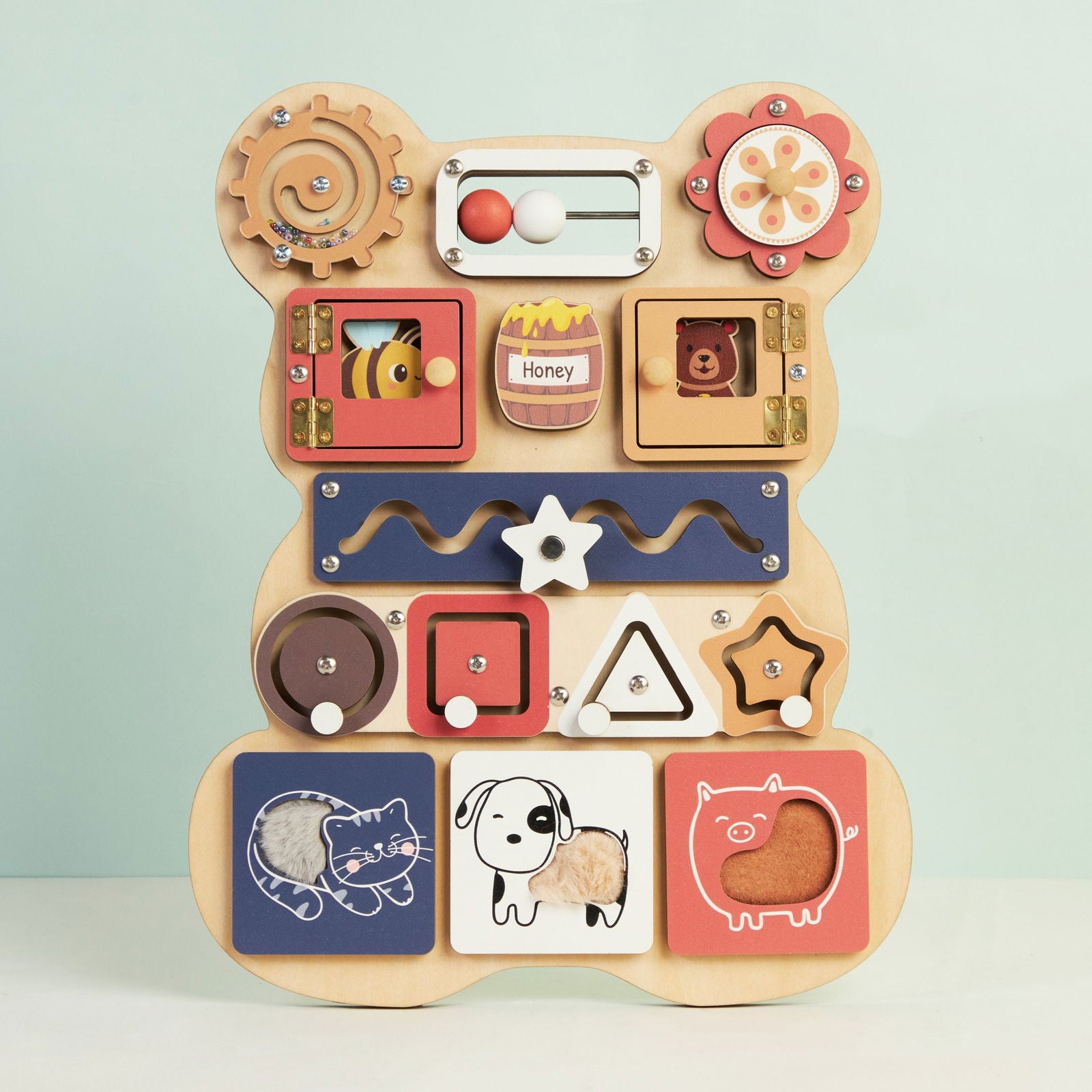 Personalized Bear Busy Board Infant - Wooden Montessori Toys | KindlyToys BB62 - Kindlytoys