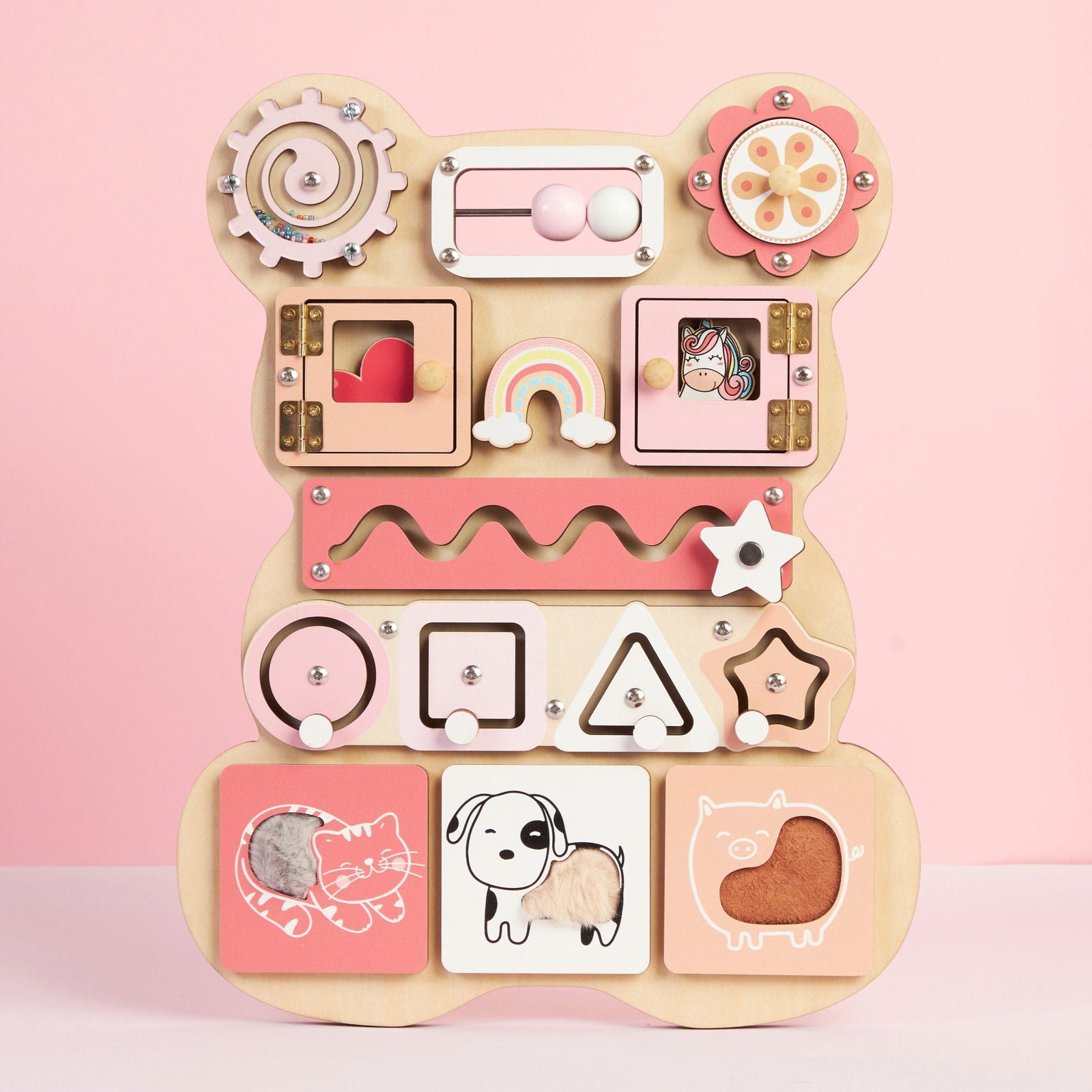 Personalized Bear Busy Board Infant - Wooden Montessori Toys | KindlyToys BB62 - Kindlytoys