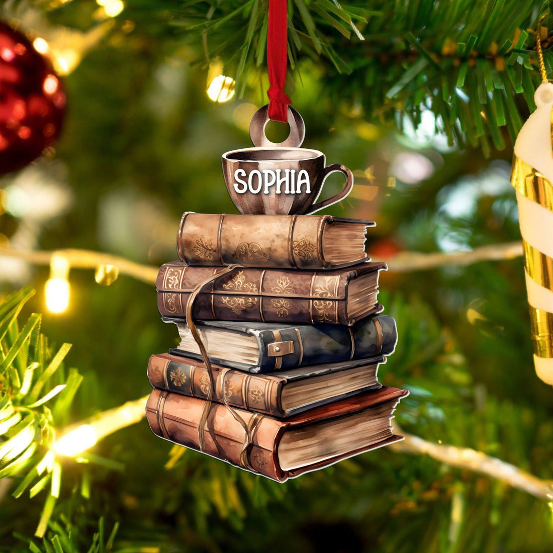 Personalized Book Ornament, Book Stacks Wooden Ornament, Book Lovers Christmas CF103 - Kindlytoys