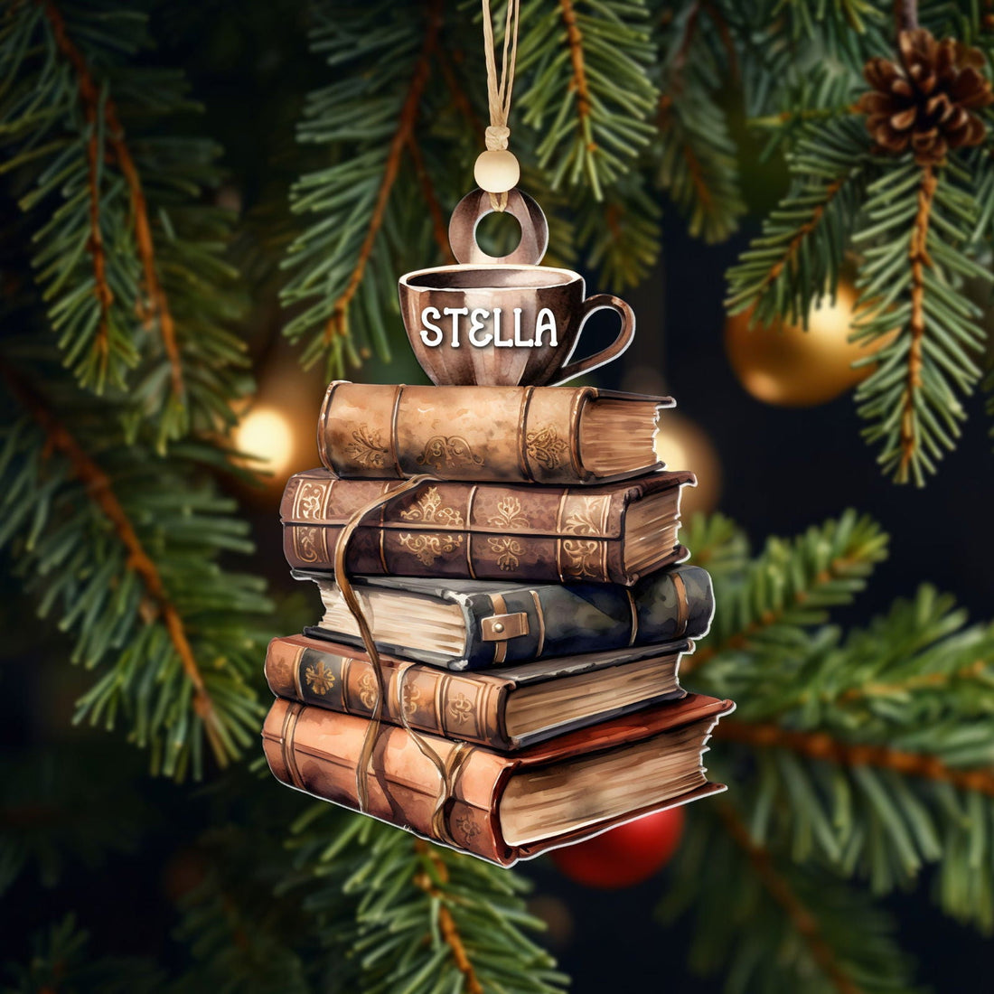 Personalized Book Ornament, Book Stacks Wooden Ornament, Book Lovers Christmas CF103 - Kindlytoys