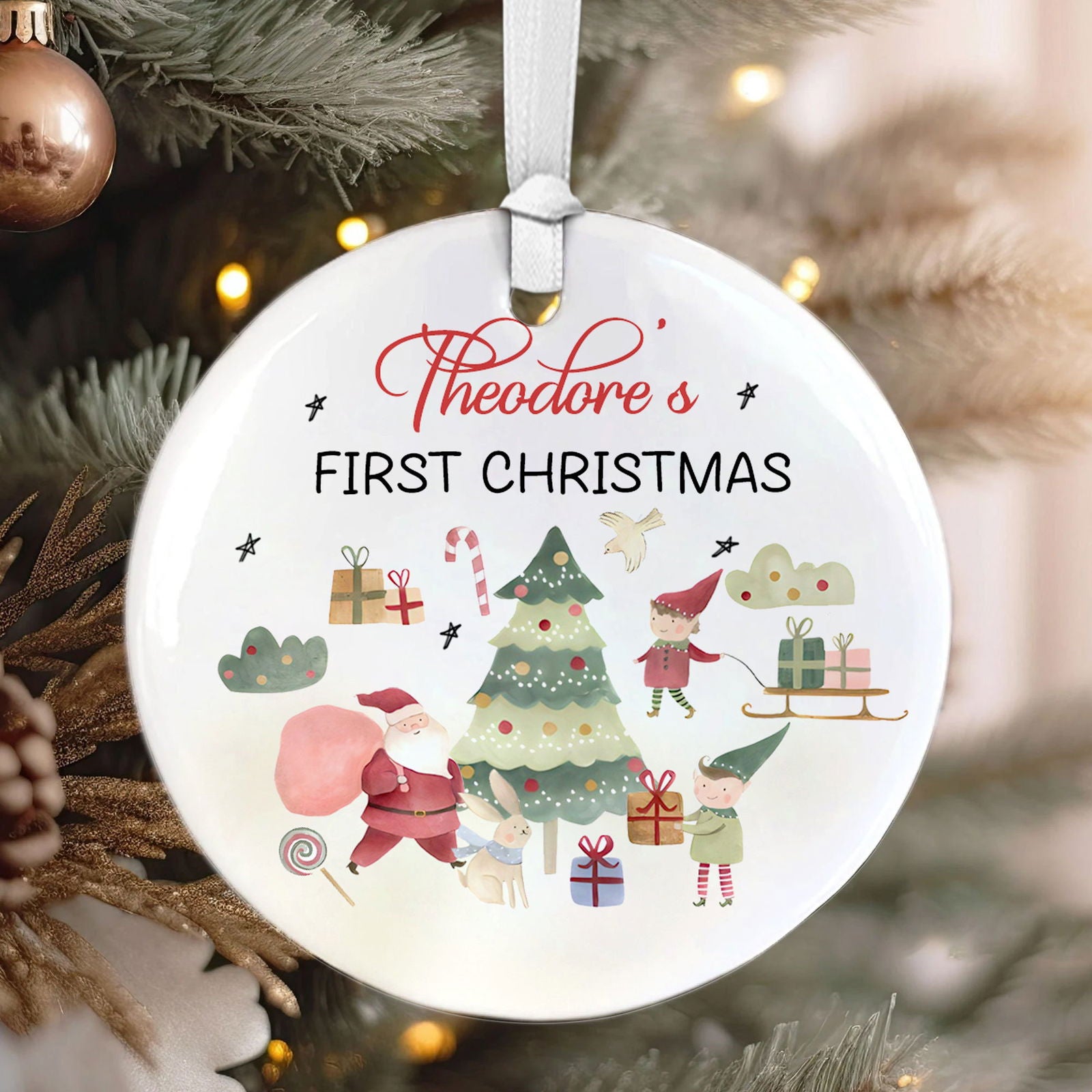 Personalized Ceramic Baby Christmas Ornament, Customized First Christmas Baby Ornament Gift, Holiday Keepsake Ornament, Santa Clause Ornament, Gift For Baby CX02-62 - Kindlytoys