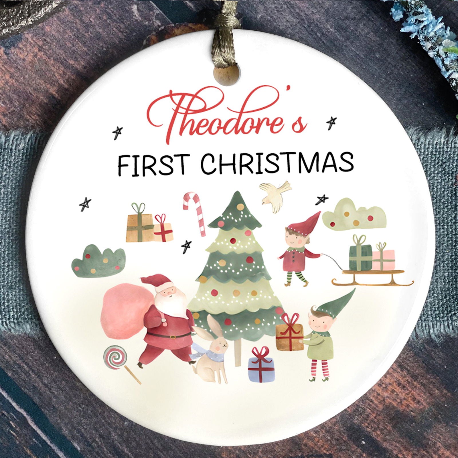 Personalized Ceramic Baby Christmas Ornament, Customized First Christmas Baby Ornament Gift, Holiday Keepsake Ornament, Santa Clause Ornament, Gift For Baby CX02-62 - Kindlytoys
