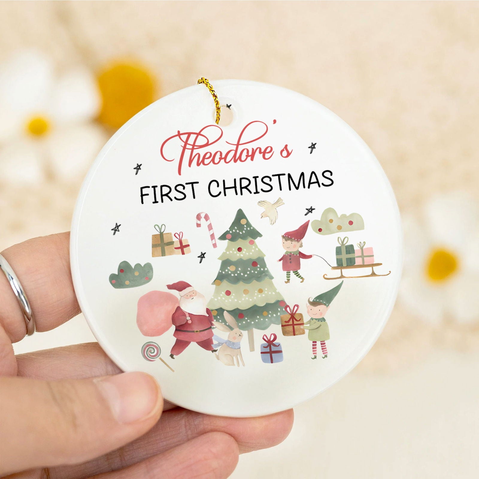 Personalized Ceramic Baby Christmas Ornament, Customized First Christmas Baby Ornament Gift, Holiday Keepsake Ornament, Santa Clause Ornament, Gift For Baby CX02-62 - Kindlytoys