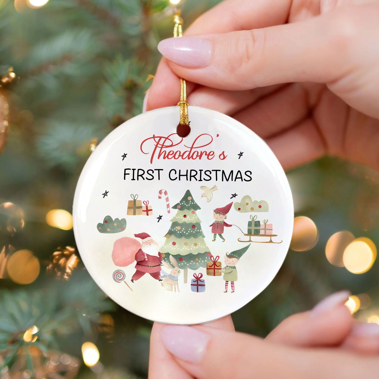 Personalized Ceramic Baby Christmas Ornament, Customized First Christmas Baby Ornament Gift, Holiday Keepsake Ornament, Santa Clause Ornament, Gift For Baby CX02-62 - Kindlytoys