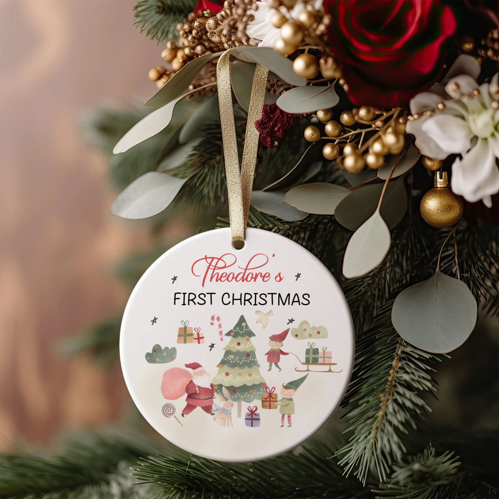 Personalized Ceramic Baby Christmas Ornament, Customized First Christmas Baby Ornament Gift, Holiday Keepsake Ornament, Santa Clause Ornament, Gift For Baby CX02-62 - Kindlytoys
