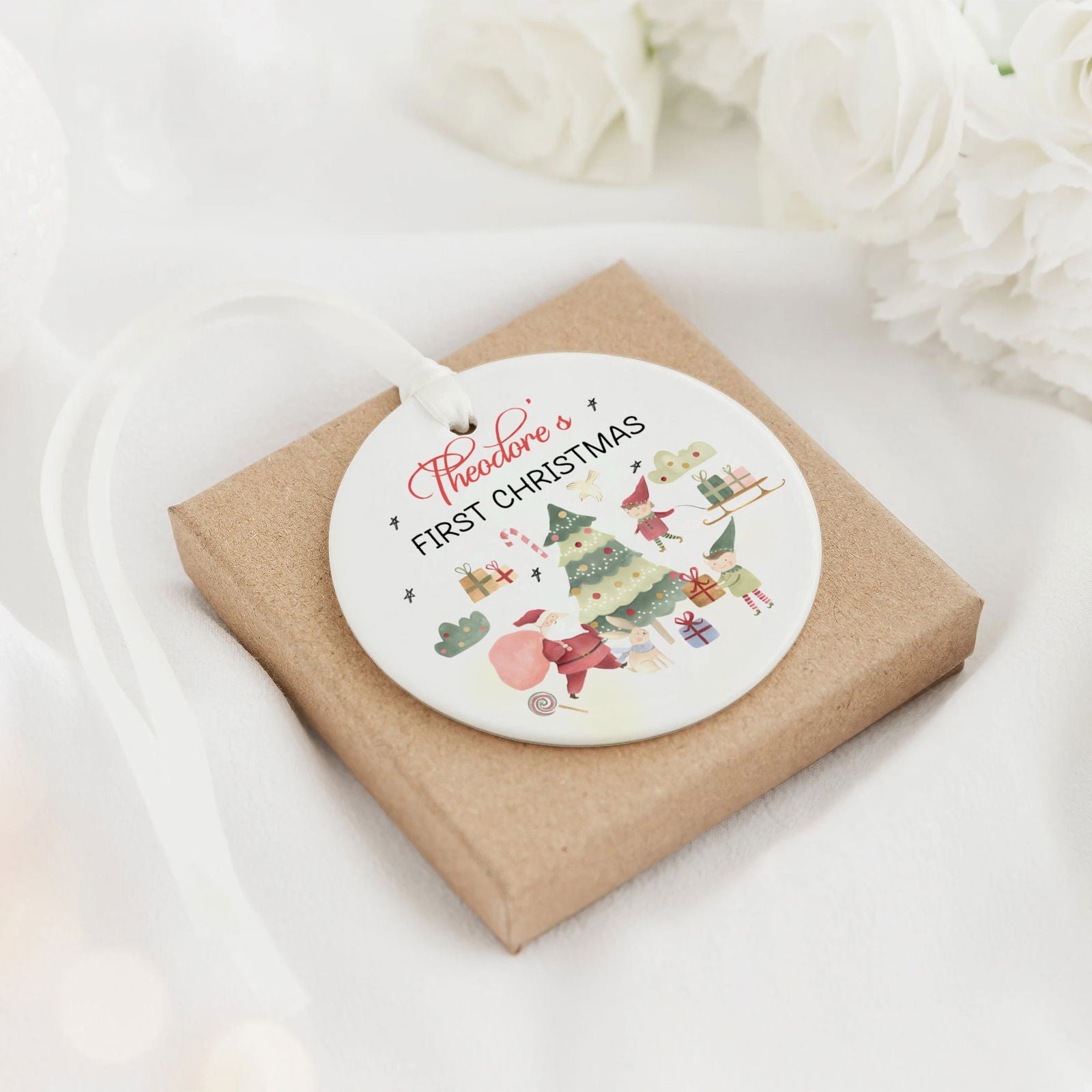 Personalized Ceramic Baby Christmas Ornament, Customized First Christmas Baby Ornament Gift, Holiday Keepsake Ornament, Santa Clause Ornament, Gift For Baby CX02-62 - Kindlytoys