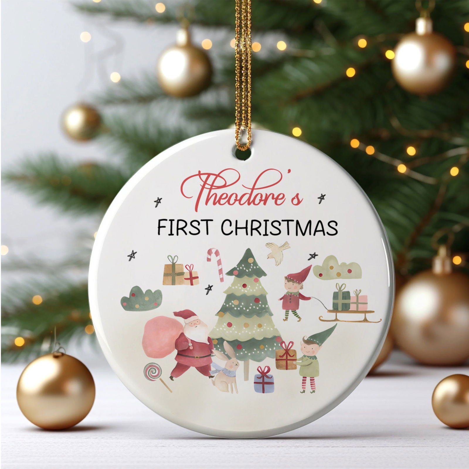Personalized Ceramic Baby Christmas Ornament, Customized First Christmas Baby Ornament Gift, Holiday Keepsake Ornament, Santa Clause Ornament, Gift For Baby CX02-62 - Kindlytoys