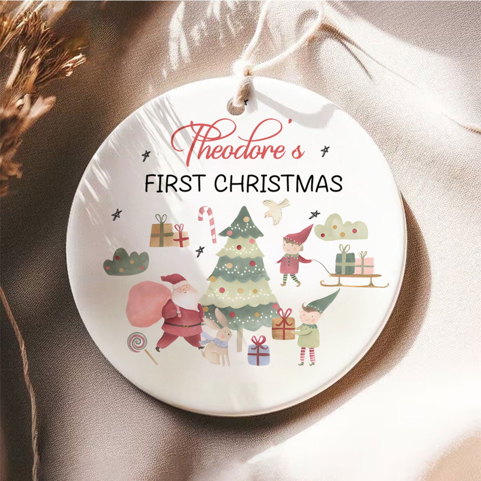Personalized Ceramic Baby Christmas Ornament, Customized First Christmas Baby Ornament Gift, Holiday Keepsake Ornament, Santa Clause Ornament, Gift For Baby CX02-62 - Kindlytoys