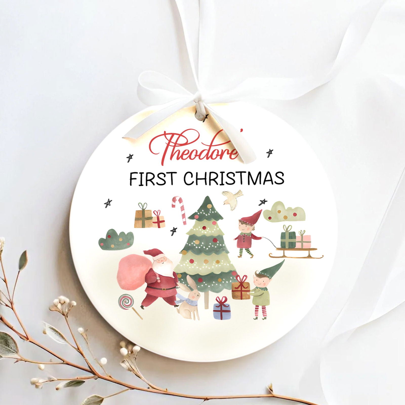 Personalized Ceramic Baby Christmas Ornament, Customized First Christmas Baby Ornament Gift, Holiday Keepsake Ornament, Santa Clause Ornament, Gift For Baby CX02-62 - Kindlytoys