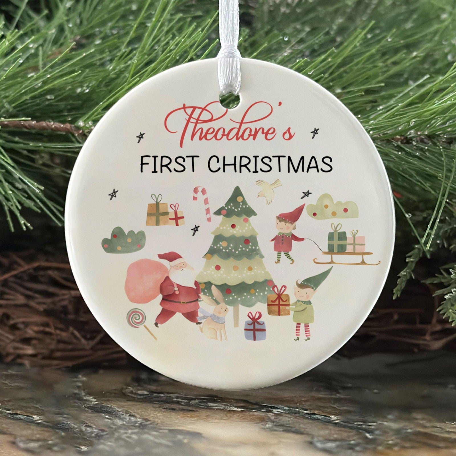Personalized Ceramic Baby Christmas Ornament, Customized First Christmas Baby Ornament Gift, Holiday Keepsake Ornament, Santa Clause Ornament, Gift For Baby CX02-62 - Kindlytoys
