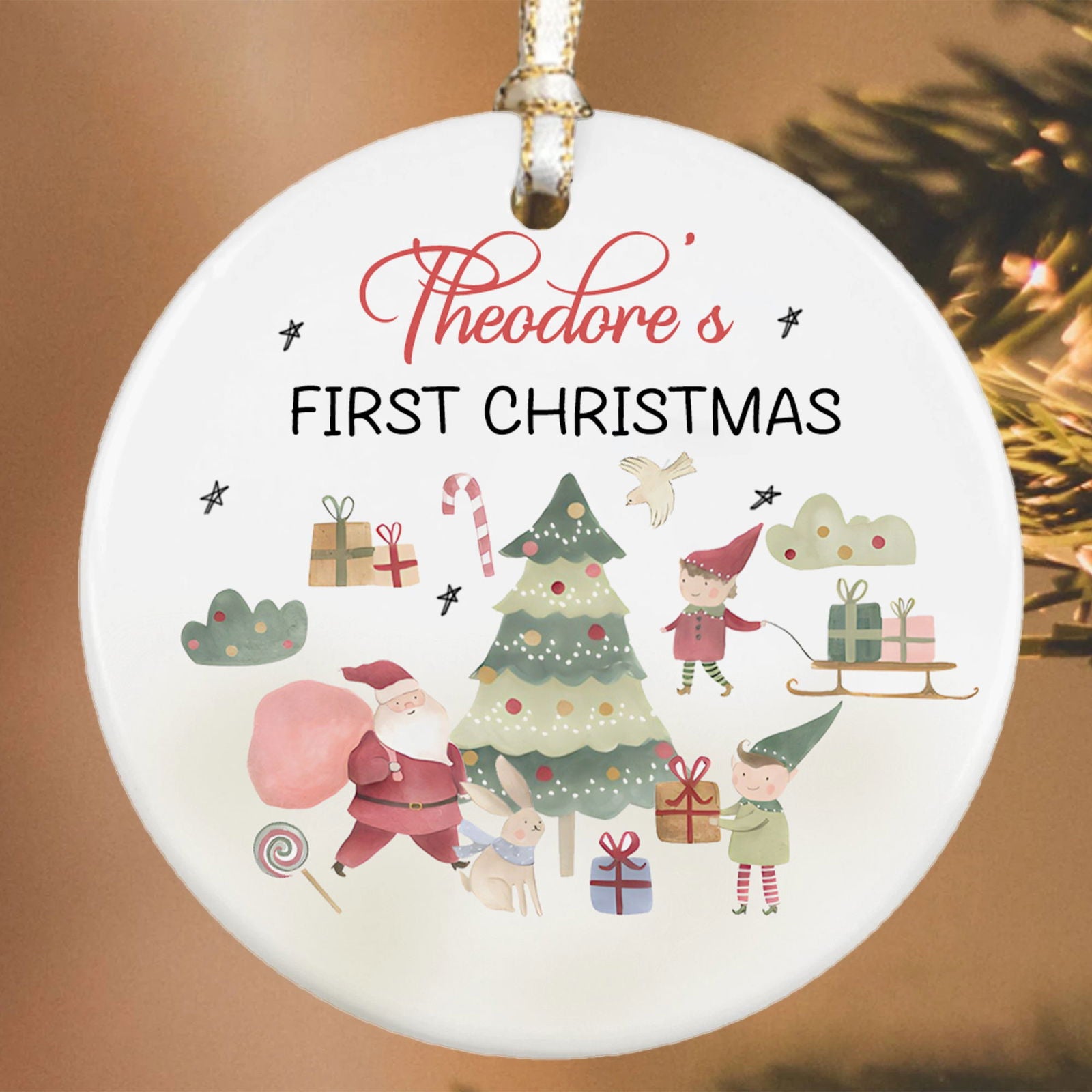 Personalized Ceramic Baby Christmas Ornament, Customized First Christmas Baby Ornament Gift, Holiday Keepsake Ornament, Santa Clause Ornament, Gift For Baby CX02-62 - Kindlytoys