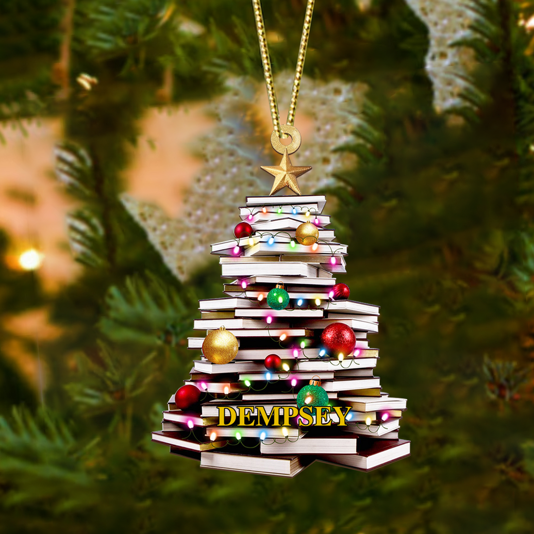 Personalized Christmas Book Tree Name Ornament, Book Lover Gift, Bookworm Gifts CF111 - Kindlytoys