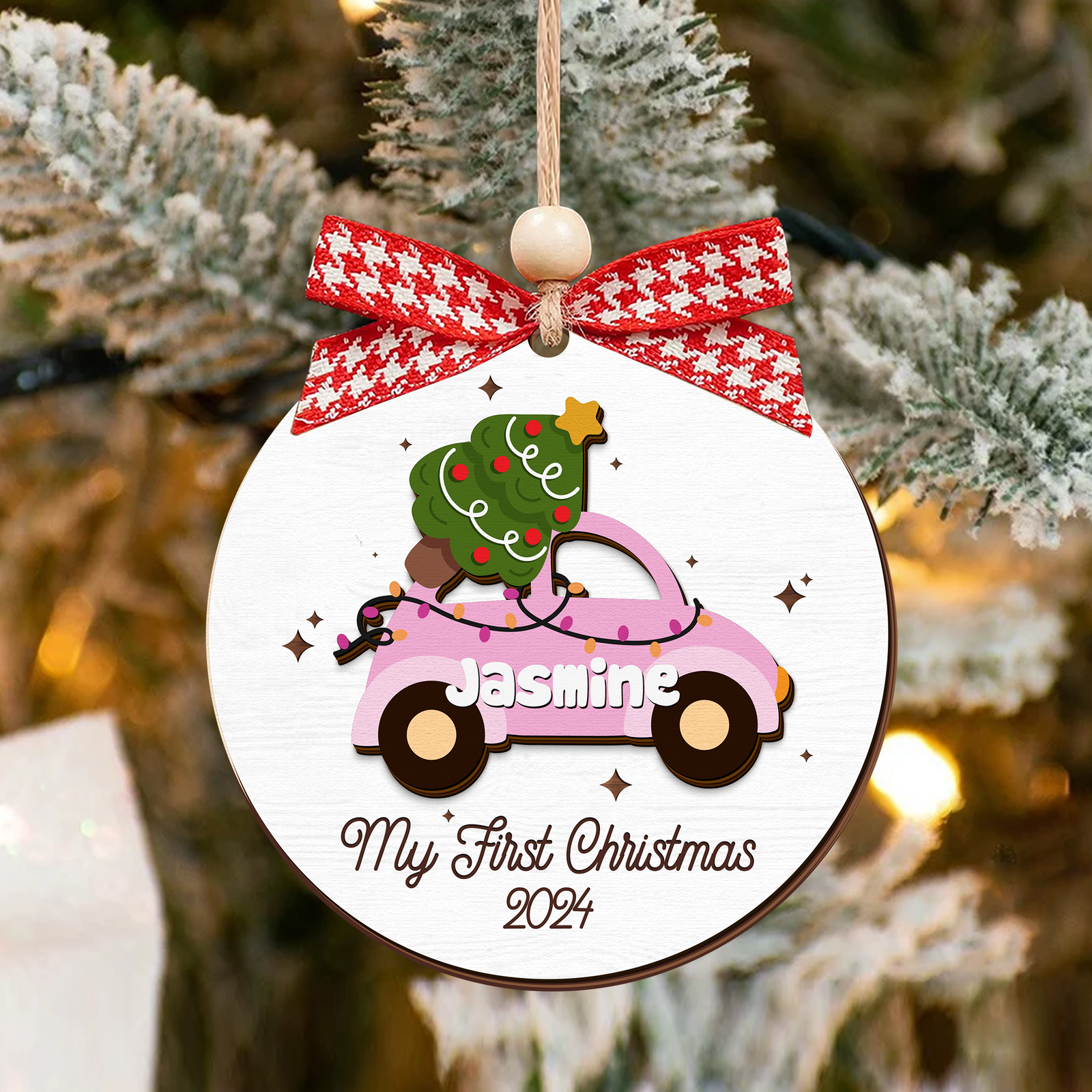 Personalized Christmas Car Baby Ornament, Wooden Baby First Christmas Ornament CF634 - Kindlytoys