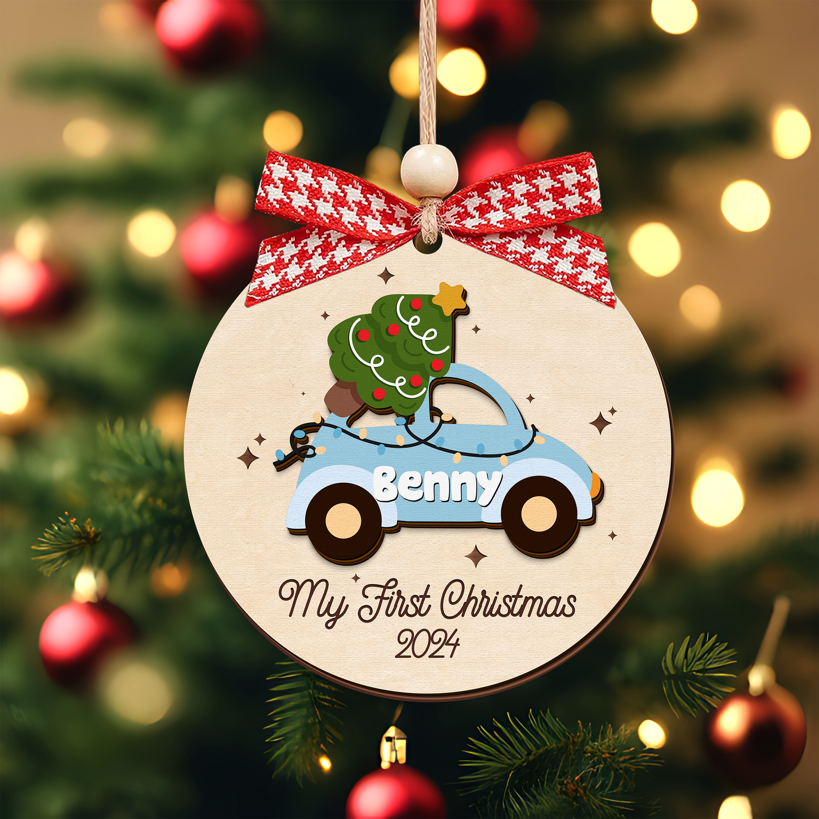 Personalized Christmas Car Baby Ornament, Wooden Baby First Christmas Ornament CF634 - Kindlytoys