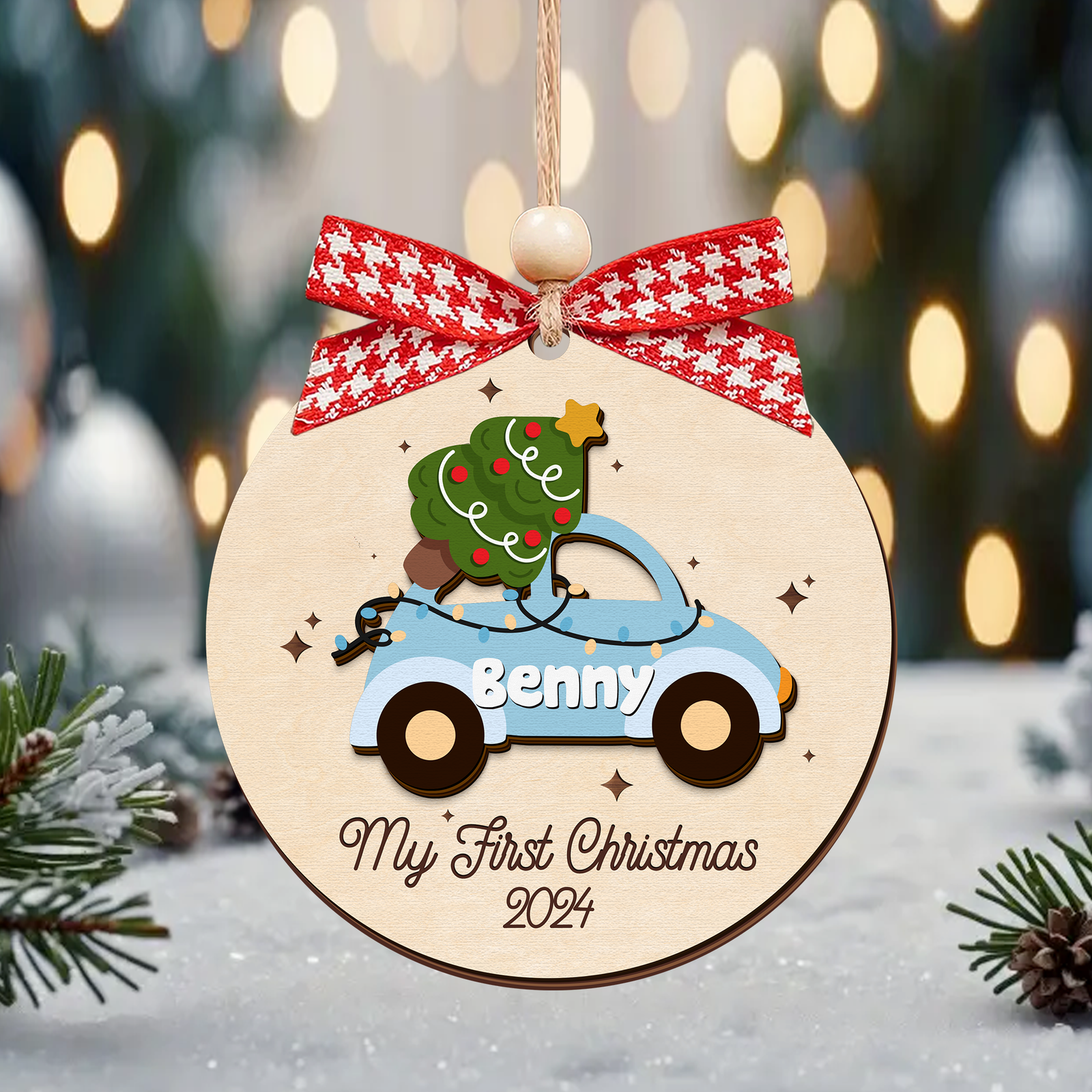 Personalized Christmas Car Baby Ornament, Wooden Baby First Christmas Ornament CF634 - Kindlytoys