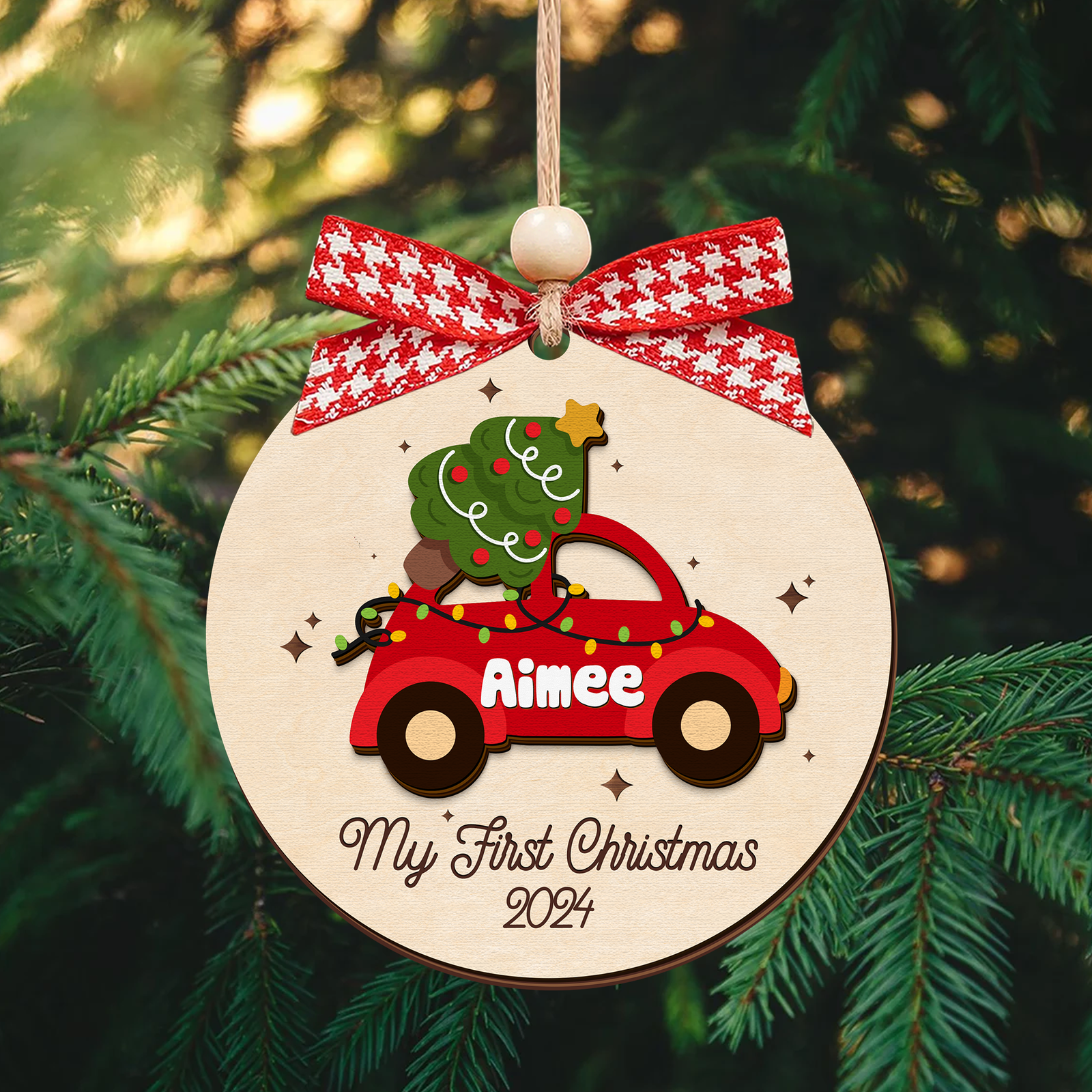 Personalized Christmas Car Baby Ornament, Wooden Baby First Christmas Ornament CF634 - Kindlytoys